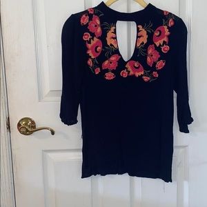 3/4 Sleeve Keyhole Navy Shirt